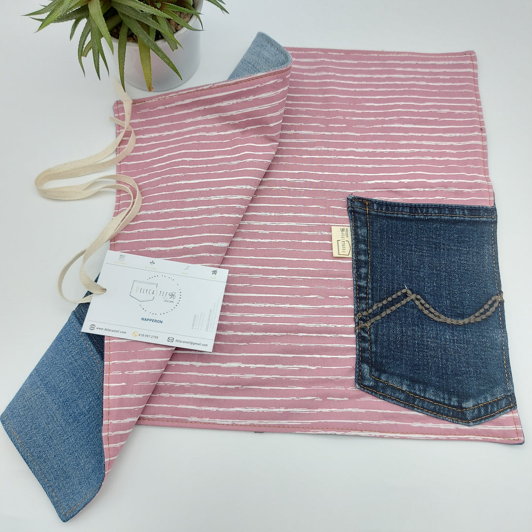 Napperon - jean recyclé - rose ligne