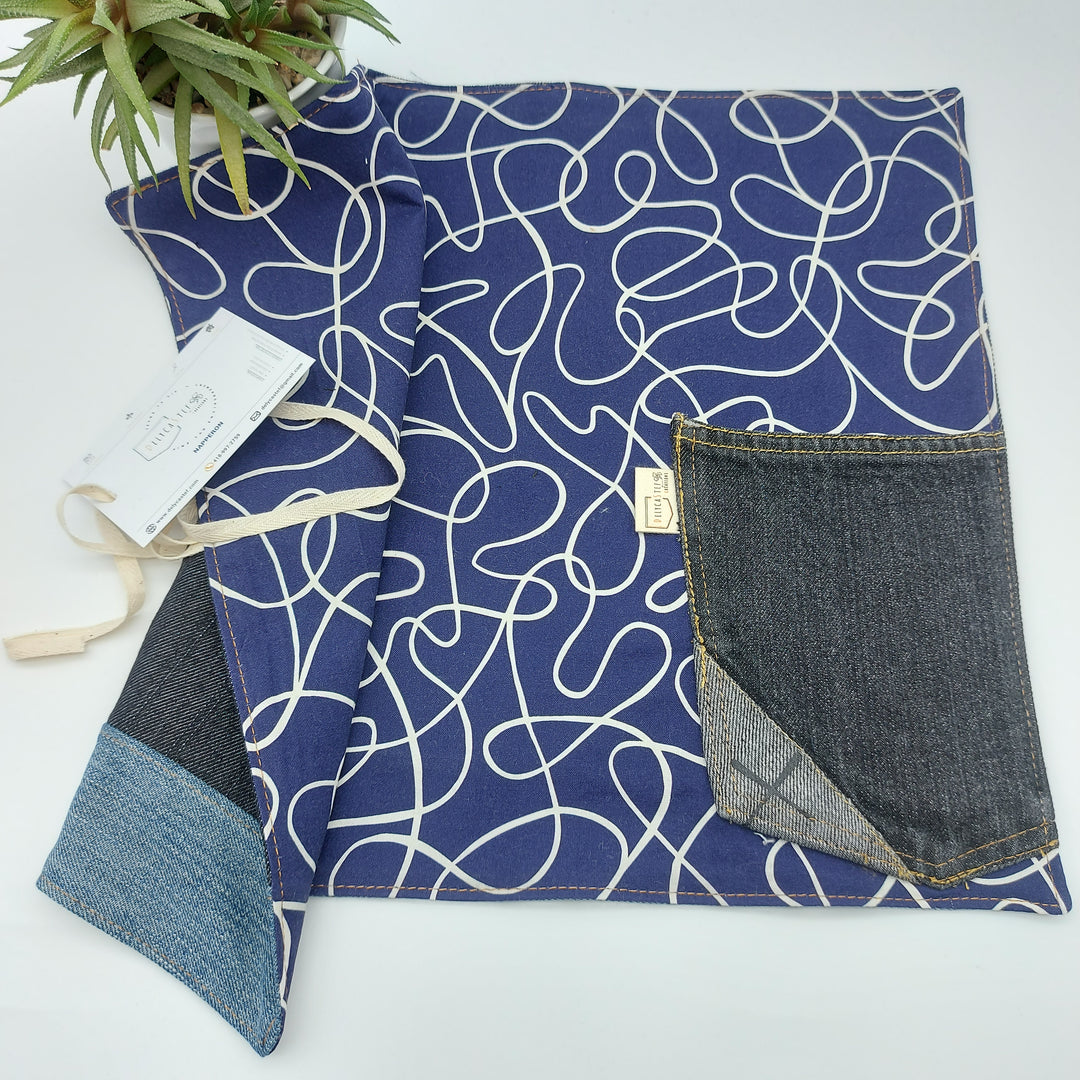 Napperon - jean recyclé - bleu arabesque
