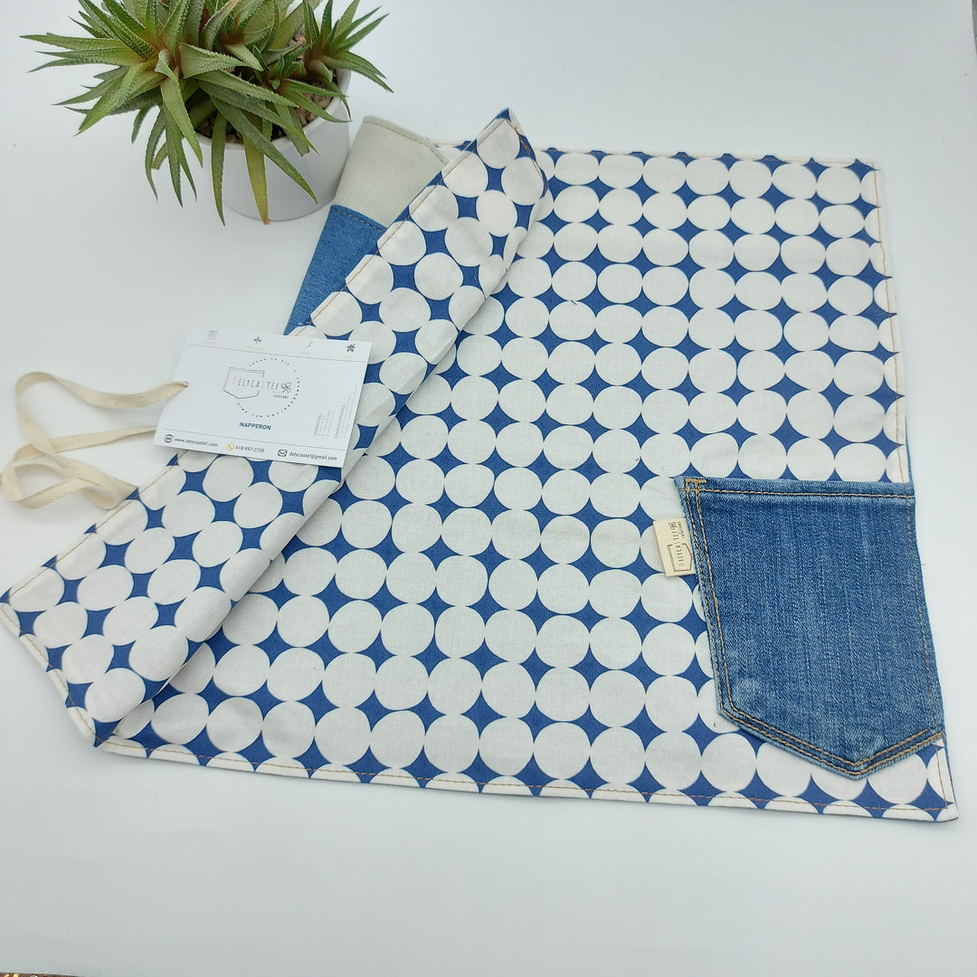 Napperon - jean recyclé - bleu pois blanc