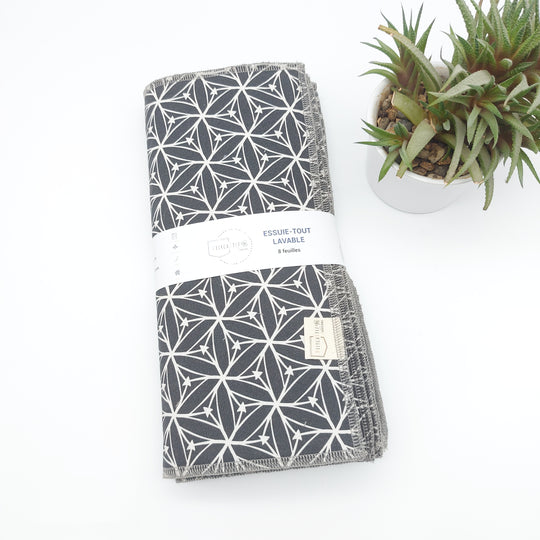 Essuie-tout lavable - gris flèches (intérieur gris) - lot de 8 feuilles