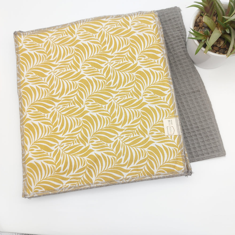 Essuie-tout lavable - feuilles jaunes (intérieur gris) - lot de 8 feuilles