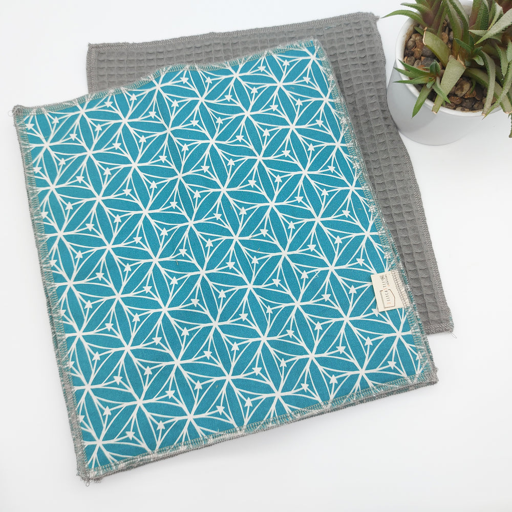 Essuie-tout lavable - turquoise flèches (intérieur gris) - lot de 8 feuilles