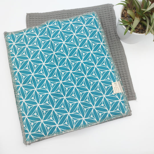 Essuie-tout lavable - turquoise flèches (intérieur gris) - lot de 8 feuilles