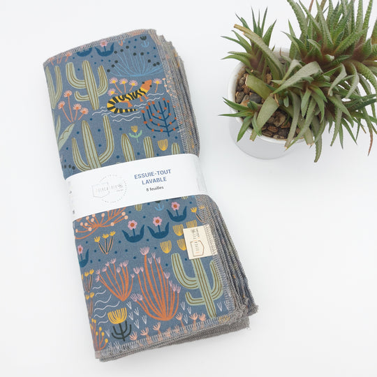 Essuie-tout lavable - cactus (intérieur gris) - lot de 8 feuilles