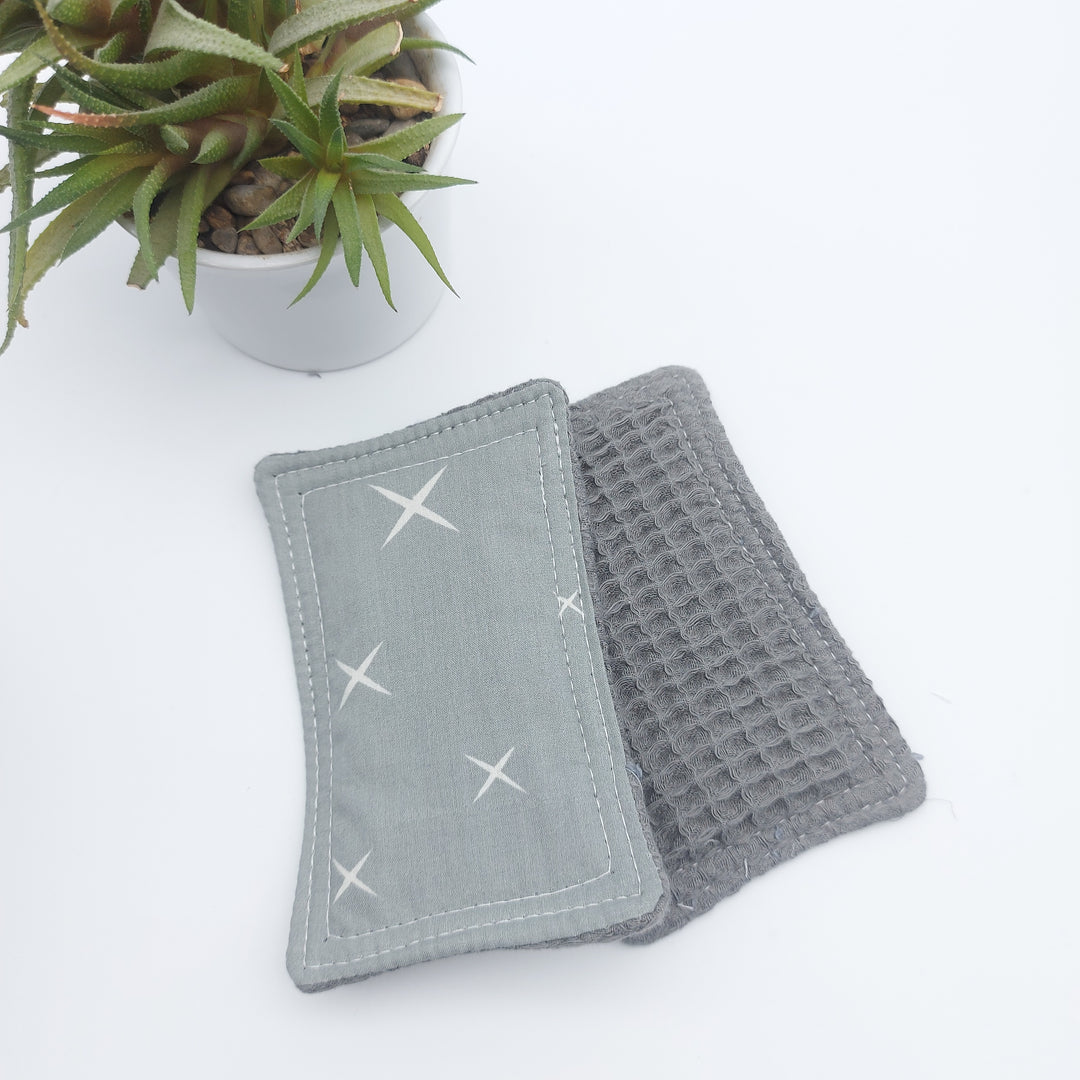 Éponge lavable et réutilisable - coton nid d'abeille douce - gris croix