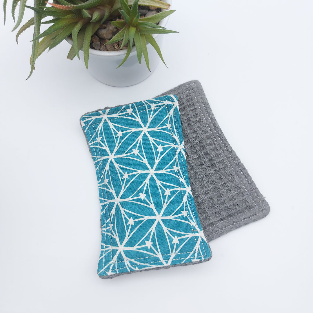 Éponge lavable et réutilisable - coton nid d'abeille douce - turquoise