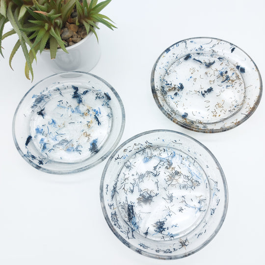 Plateau vide poche - coupelle - résine et jeans - bleu et bronze