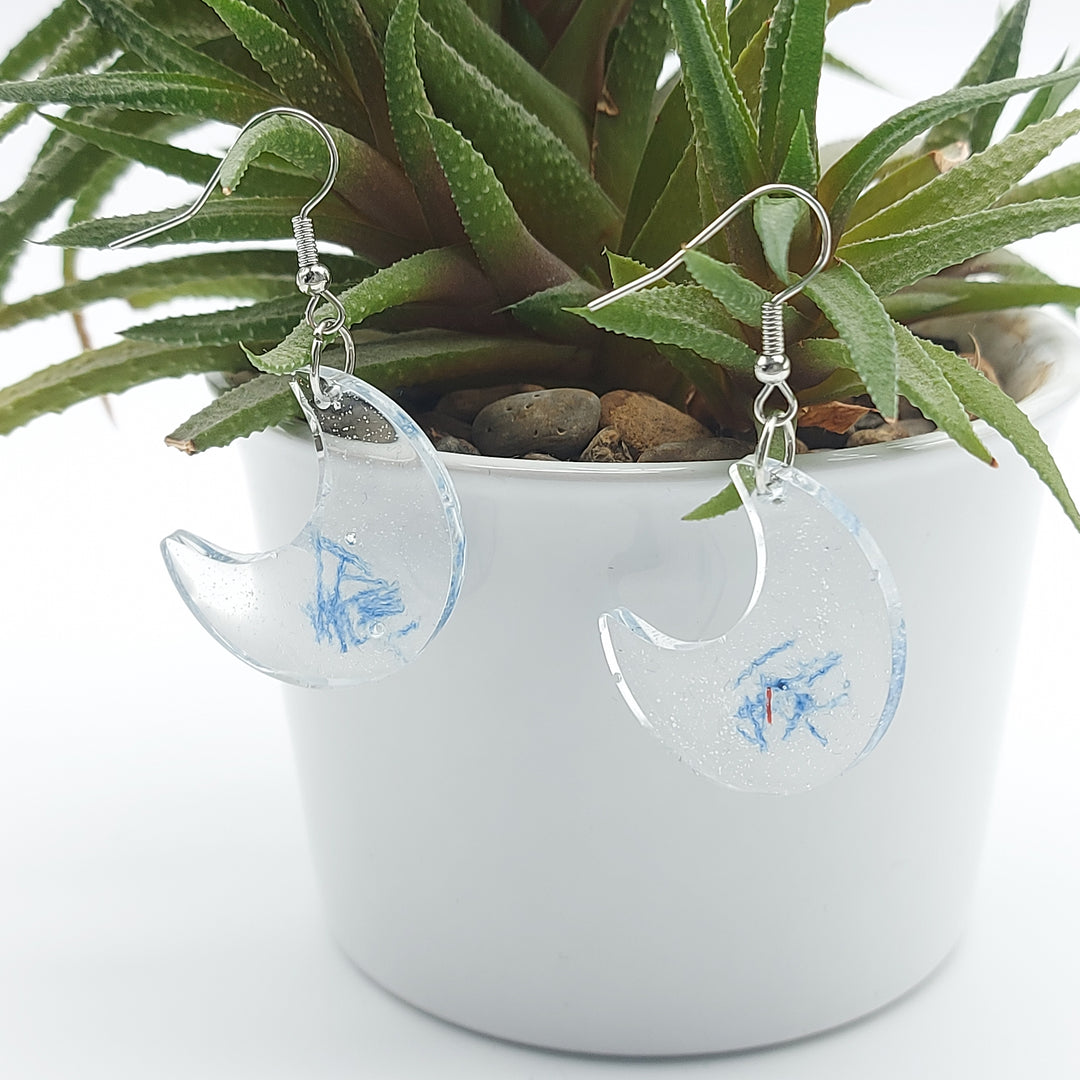 Boucles d'oreille - pendante - lune -denim clair