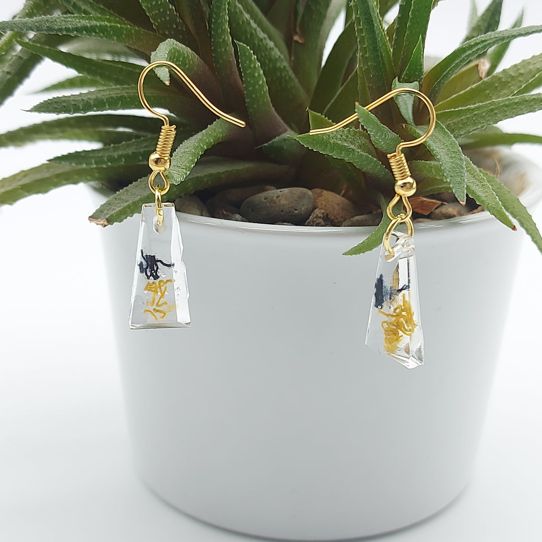 Boucles d'oreille - pendante - trapeze denim et bronze