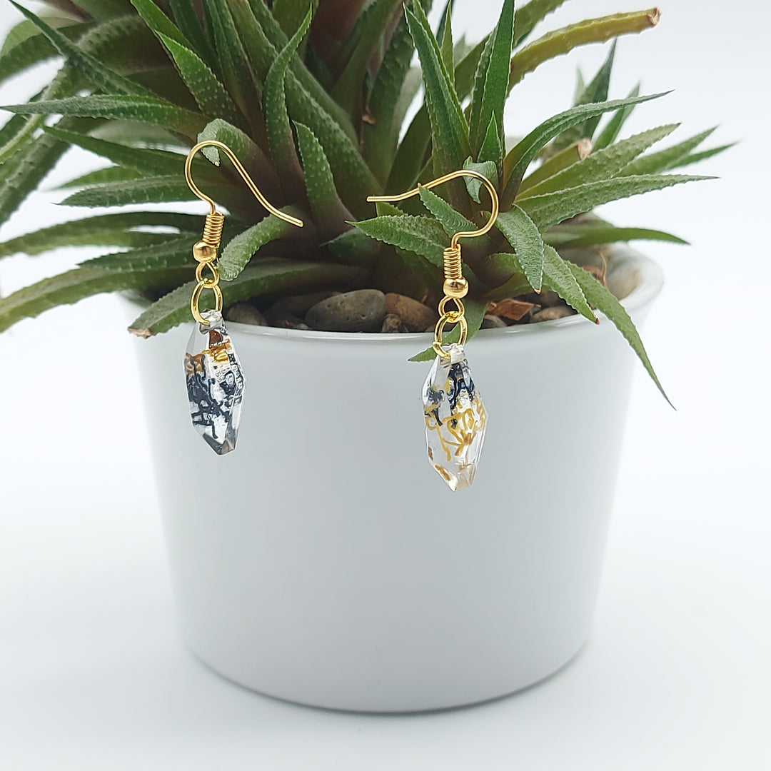Boucles d'oreille - pendante - diamant denim foncé et bronze doré