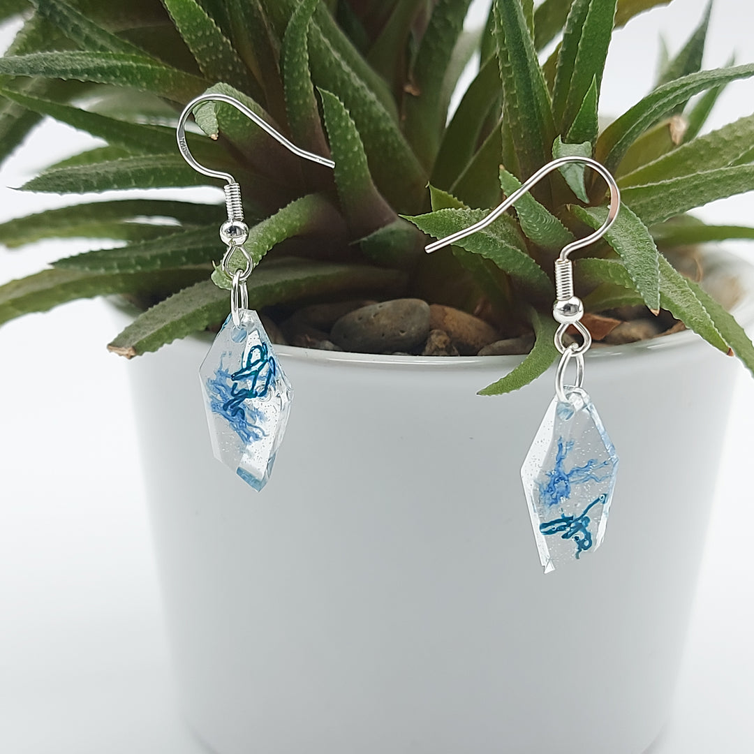 Boucles d'oreille - pendante - diamant denim et vert