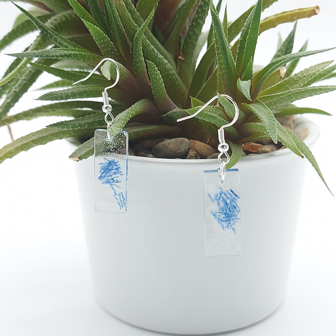 Boucles d'oreille - pendante - rectangle denim