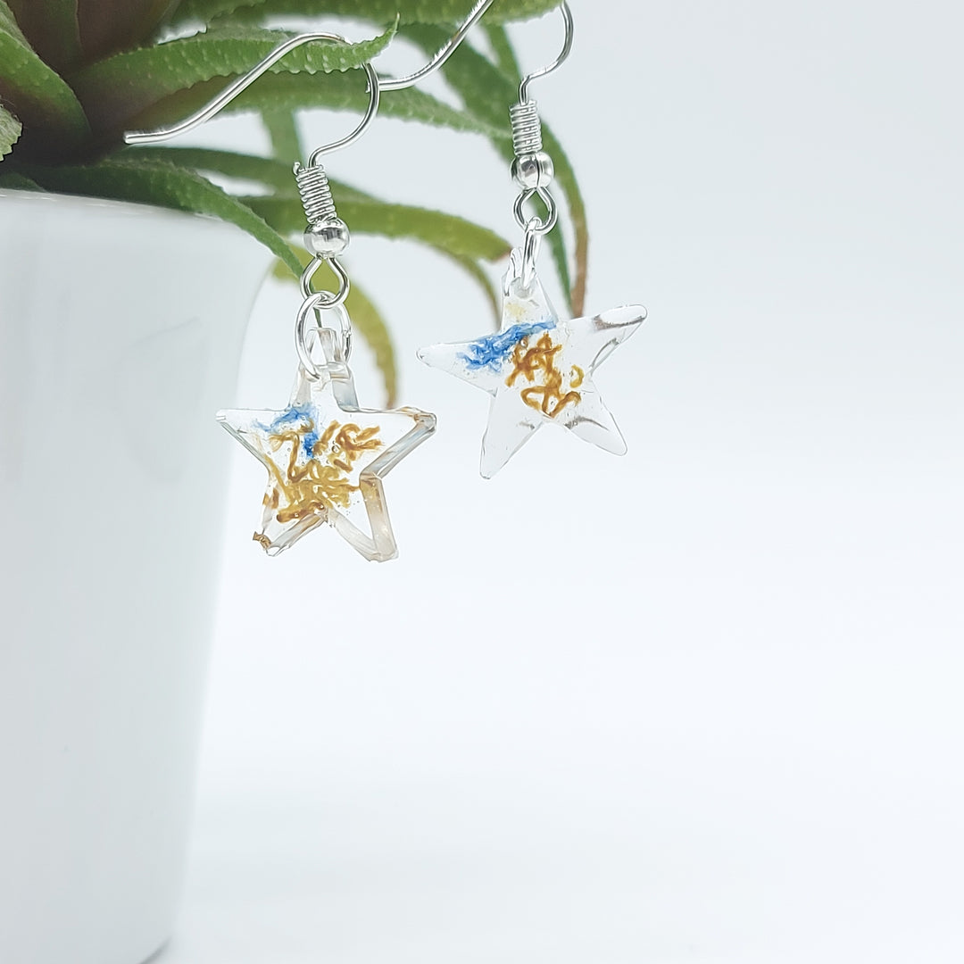 Boucles d'oreille - pendante - étoile denim et bronze