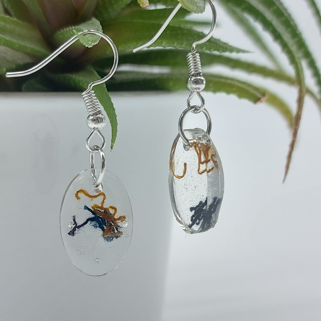 Boucles d'oreille - pendante - ovale denim et bronze - petite