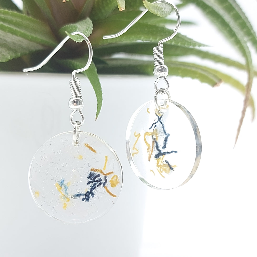 Boucles d'oreille - pendante - ronde denim foncé et bronze