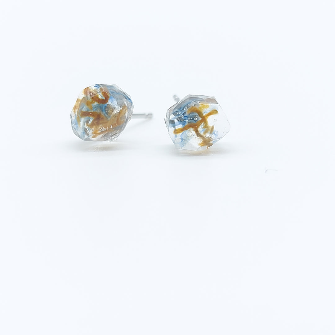 Boucles d'oreille - clou - diamant denim et bronze