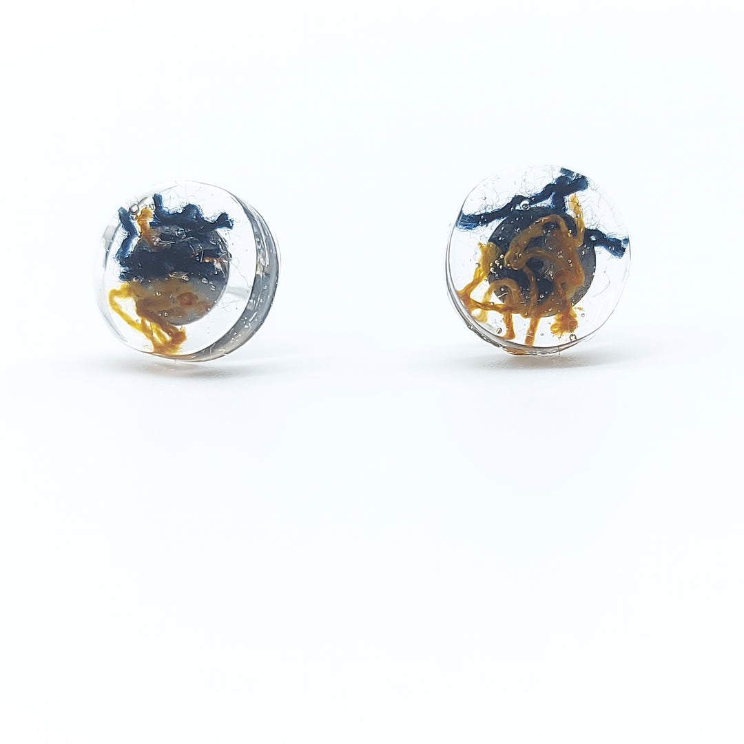 Boucles d'oreille - clou - rond denim foncé et bronze - petit