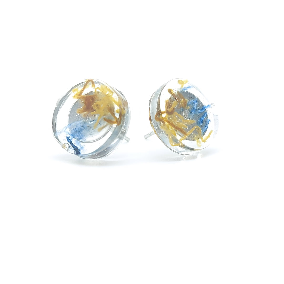 Boucles d'oreille - clou - rond denim et bronze - grand