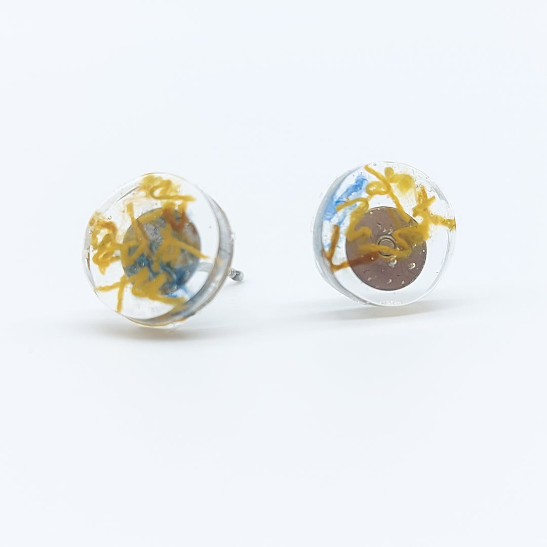 Boucles d'oreille - clou - rond denim et bronze -petit