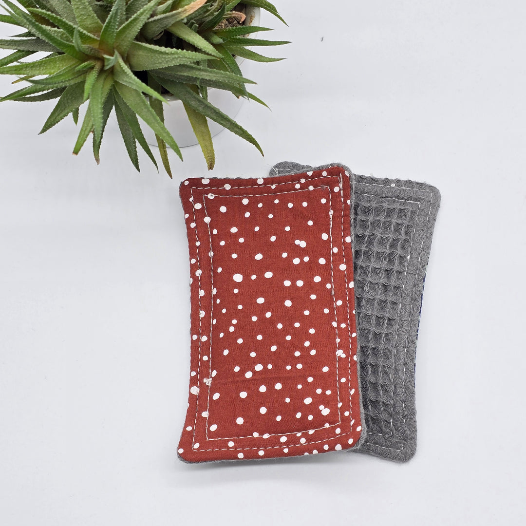 Éponge lavable et réutilisable - coton nid d'abeille gris douce - terracota