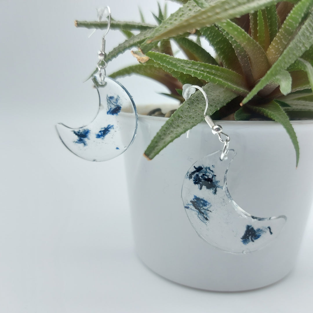 Boucles oreilles resine jeans lune - DelycaStef