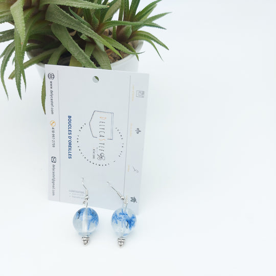 DelycaStef boucle oreilles boule fleur denim clair