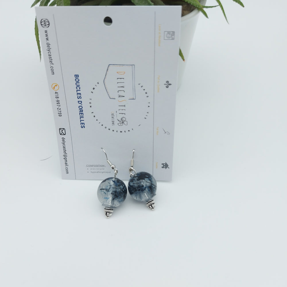 DelycaStef boucle oreilles boule fleur denim fonce