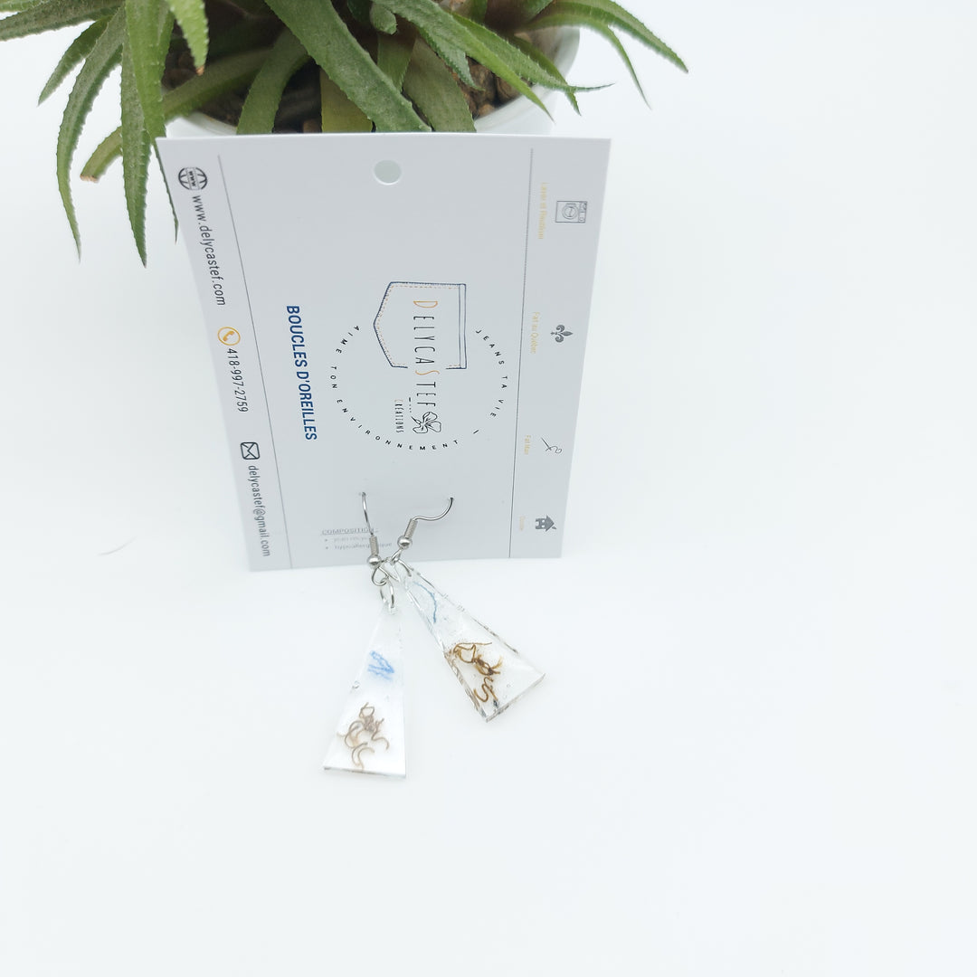 DelycaStef boucle oreilles pendante triangle denim et bronze