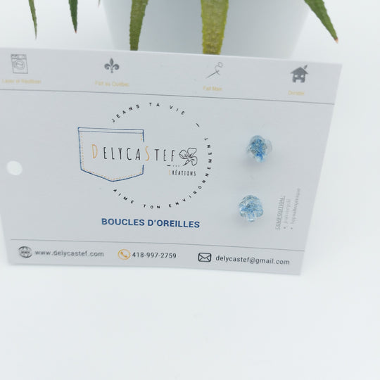 Delycastef boucles oreilles clou fleur denim clair