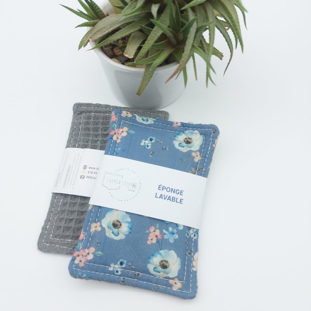 Éponge lavable et réutilisable - unité - douce nid d'abeille- bleu printanier