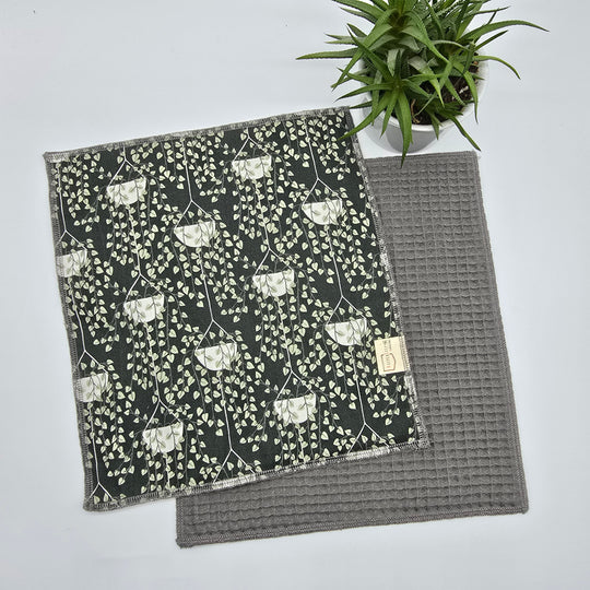 Essuie-tout lavable - vert plantes suspendues (intérieur gris) - lot de 8 feuilles