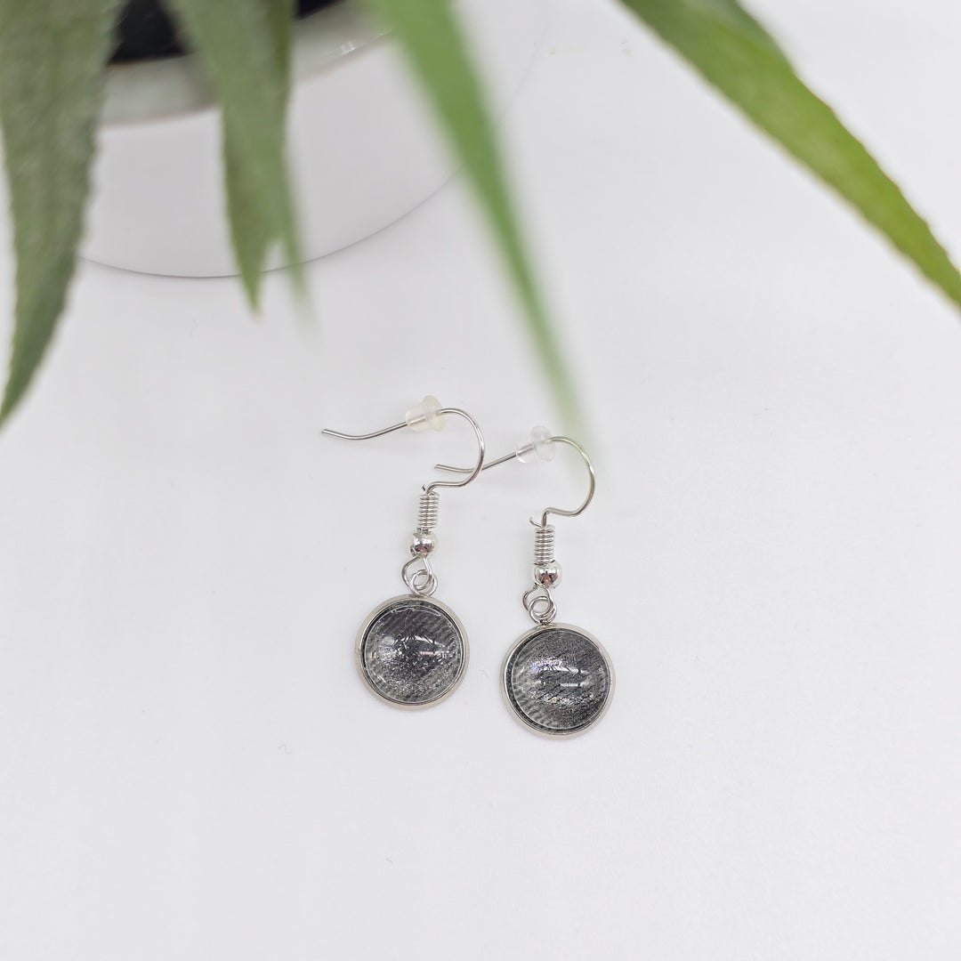 Boucles d'oreille - pendante - bouton verre denim kaki