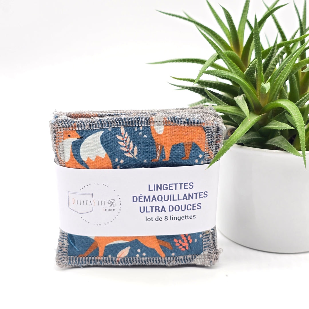 Lingettes démaquillantes lavables - lot de 8 - renard - bambou anthracite