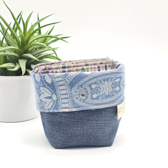 Pochette de rangement pour lingettes démaquillantes - denim foncé et arabesque