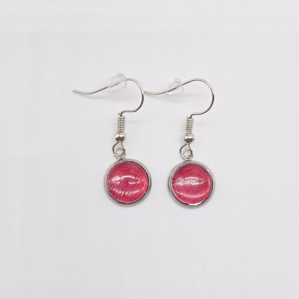 Boucles d'oreille - pendante - bouton verre denim rouge