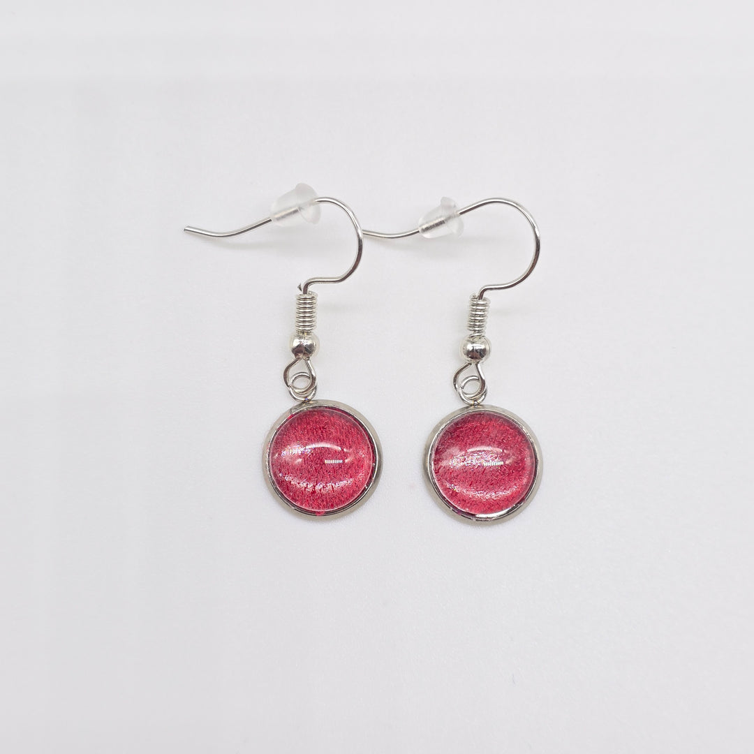 Boucles d'oreille - pendante - bouton verre denim rouge