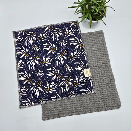 Essuie-tout lavable - bleu feuilles blanches et dorées (intérieur gris) - lot de 8 feuilles