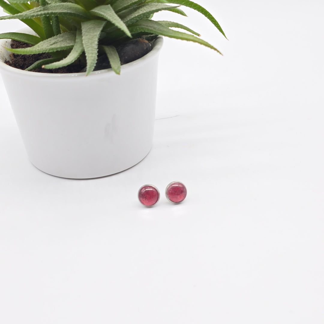 Boucles d'oreille - clou - bouton verre denim rouge