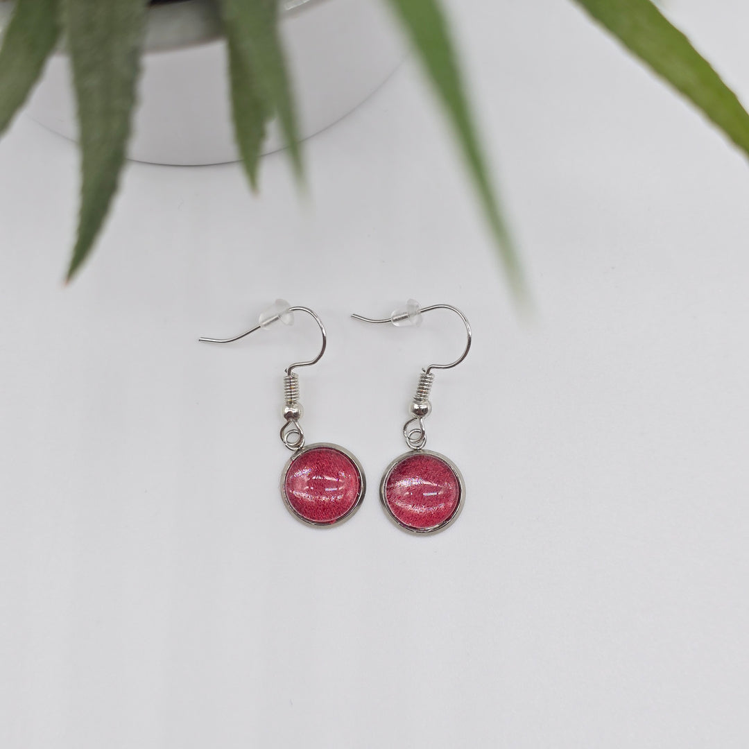 Boucles d'oreille - pendante - bouton verre denim rouge