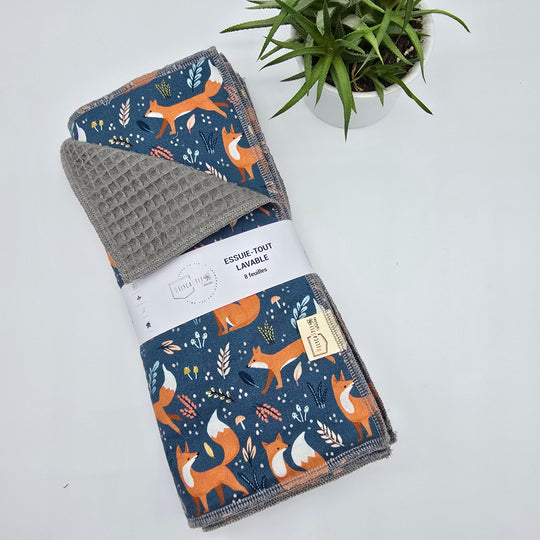 Essuie-tout lavable - renard (intérieur gris) - lot de 8 feuilles