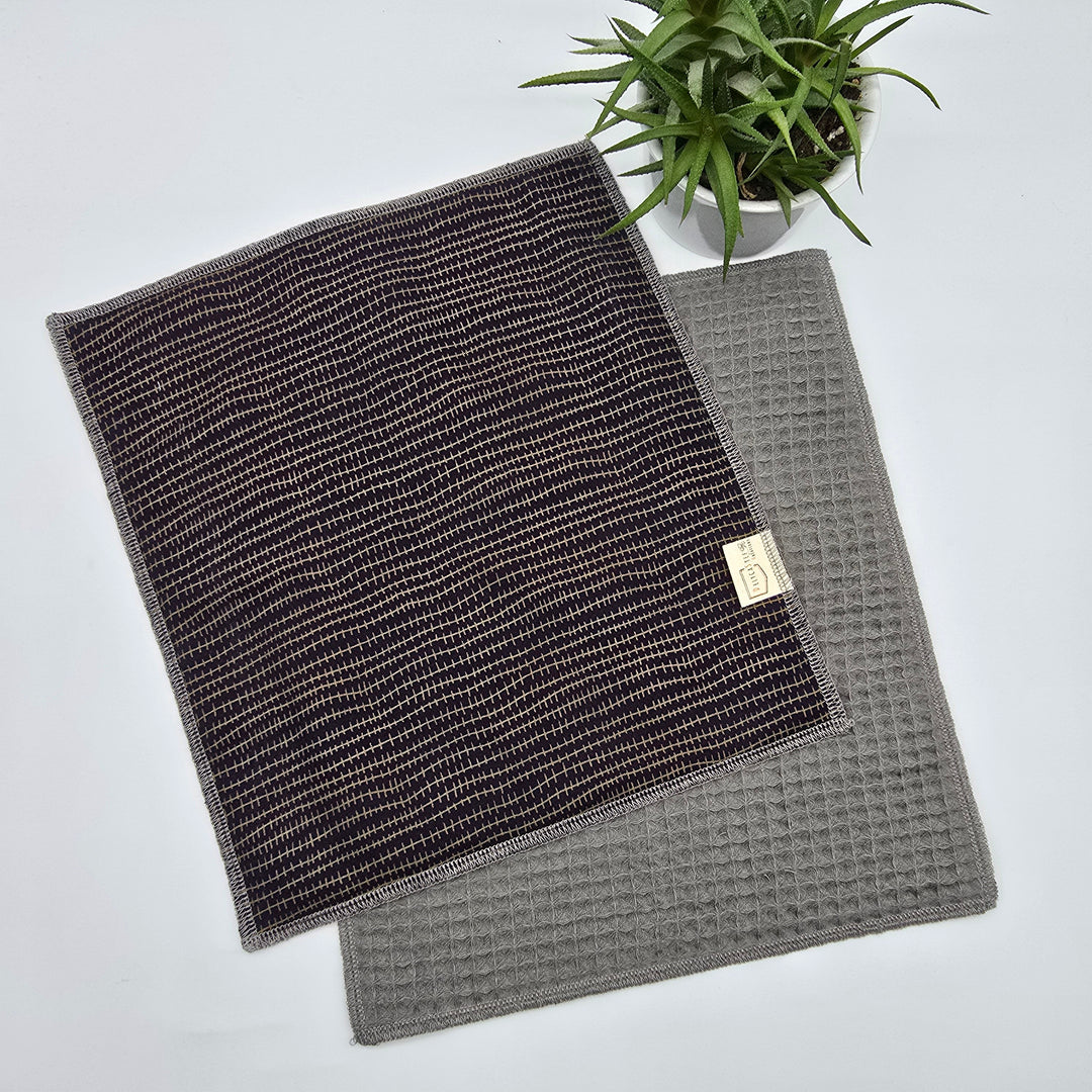 Essuie-tout lavable - bleu lignes dorées (intérieur gris) - lot de 8 feuilles