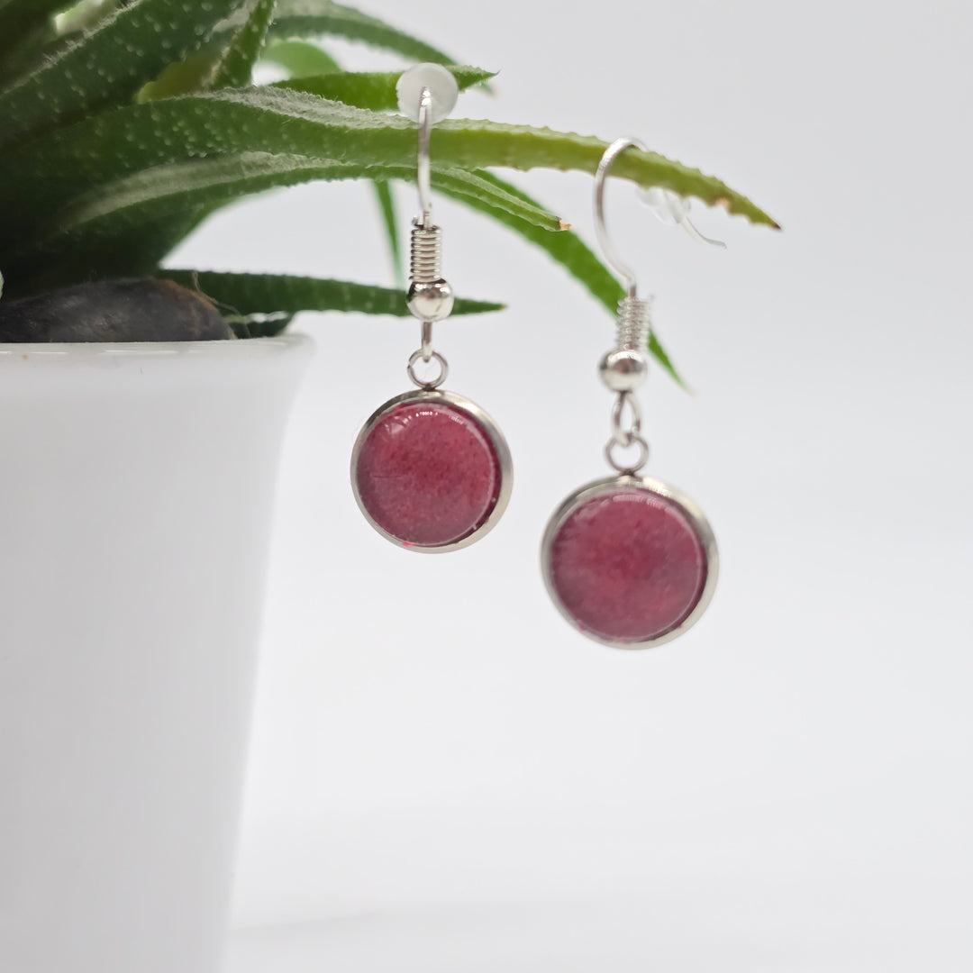 Boucles d'oreille - pendante - bouton verre denim rouge
