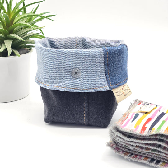 Pochette de rangement pour lingettes démaquillantes - denim et noir