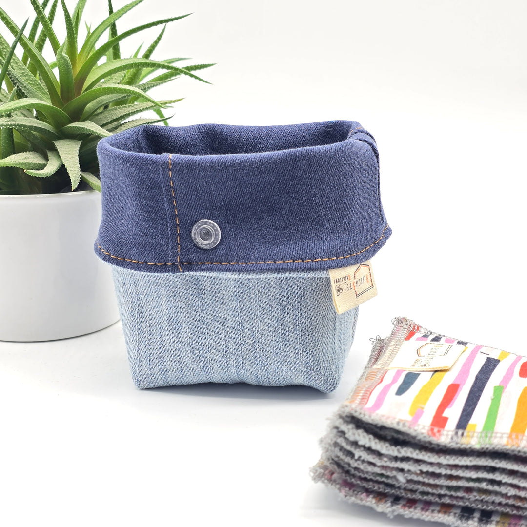 Pochette de rangement pour lingettes démaquillantes - denim et bleu