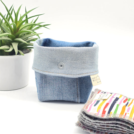 Pochette de rangement pour lingettes démaquillantes - denim clair