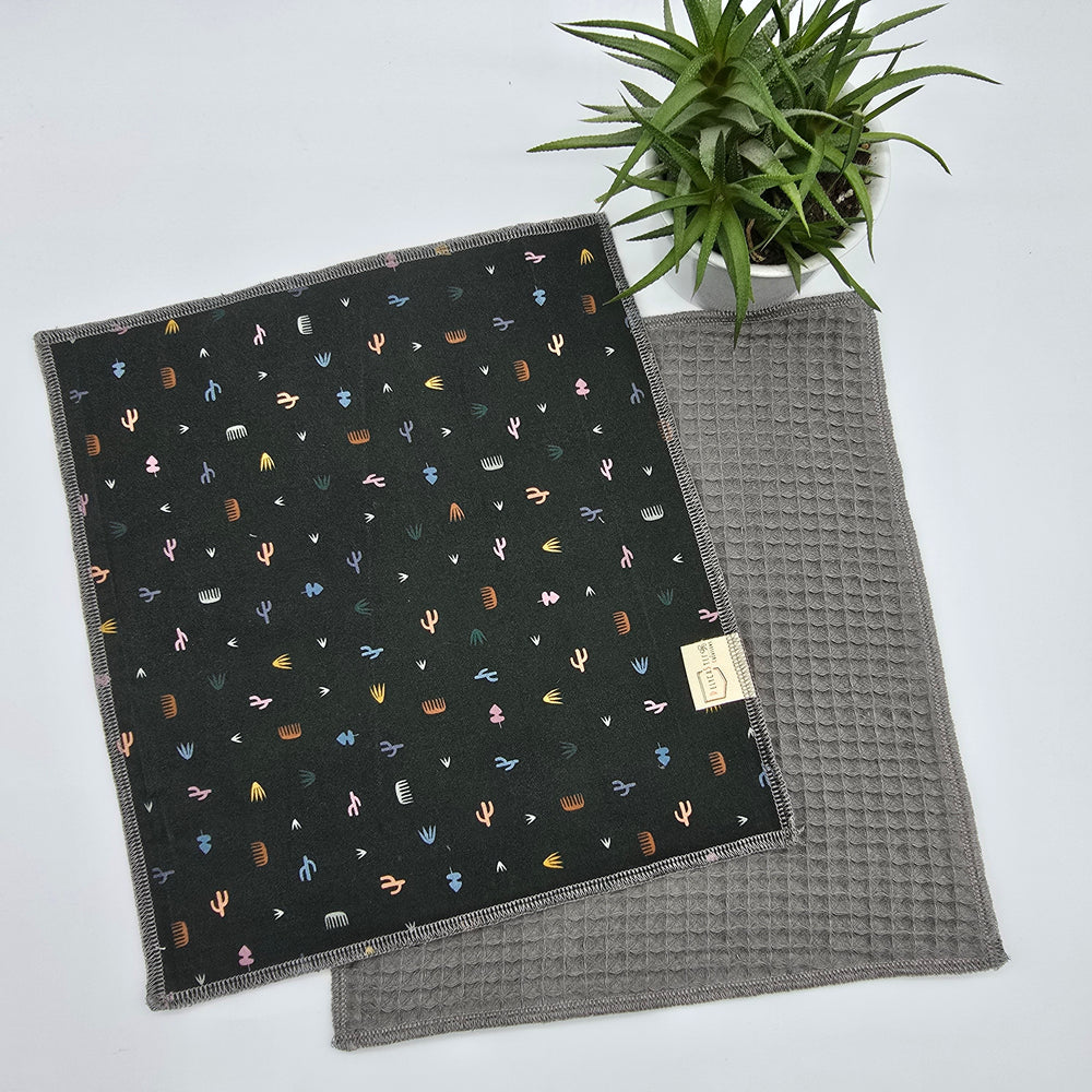 Essuie-tout lavable - vert et cactus (intérieur gris) - lot de 8 feuilles