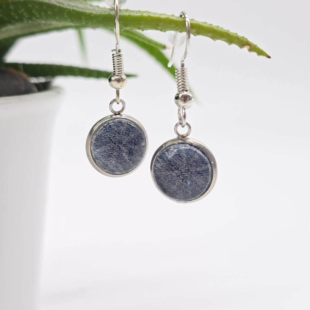 Boucles d'oreille - pendante - bouton verre denim bleu