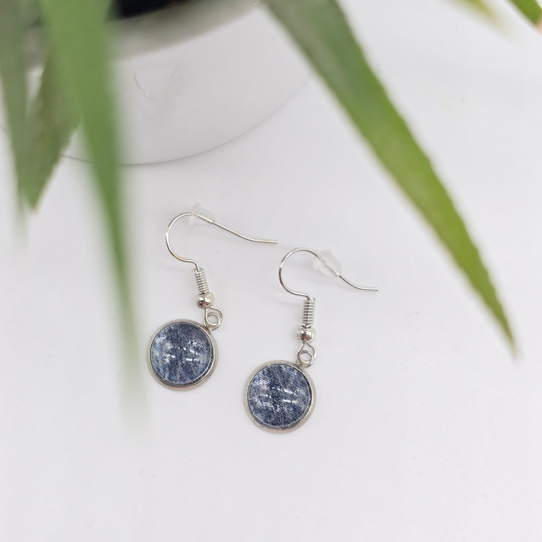 Boucles d'oreille - pendante - bouton verre denim bleu