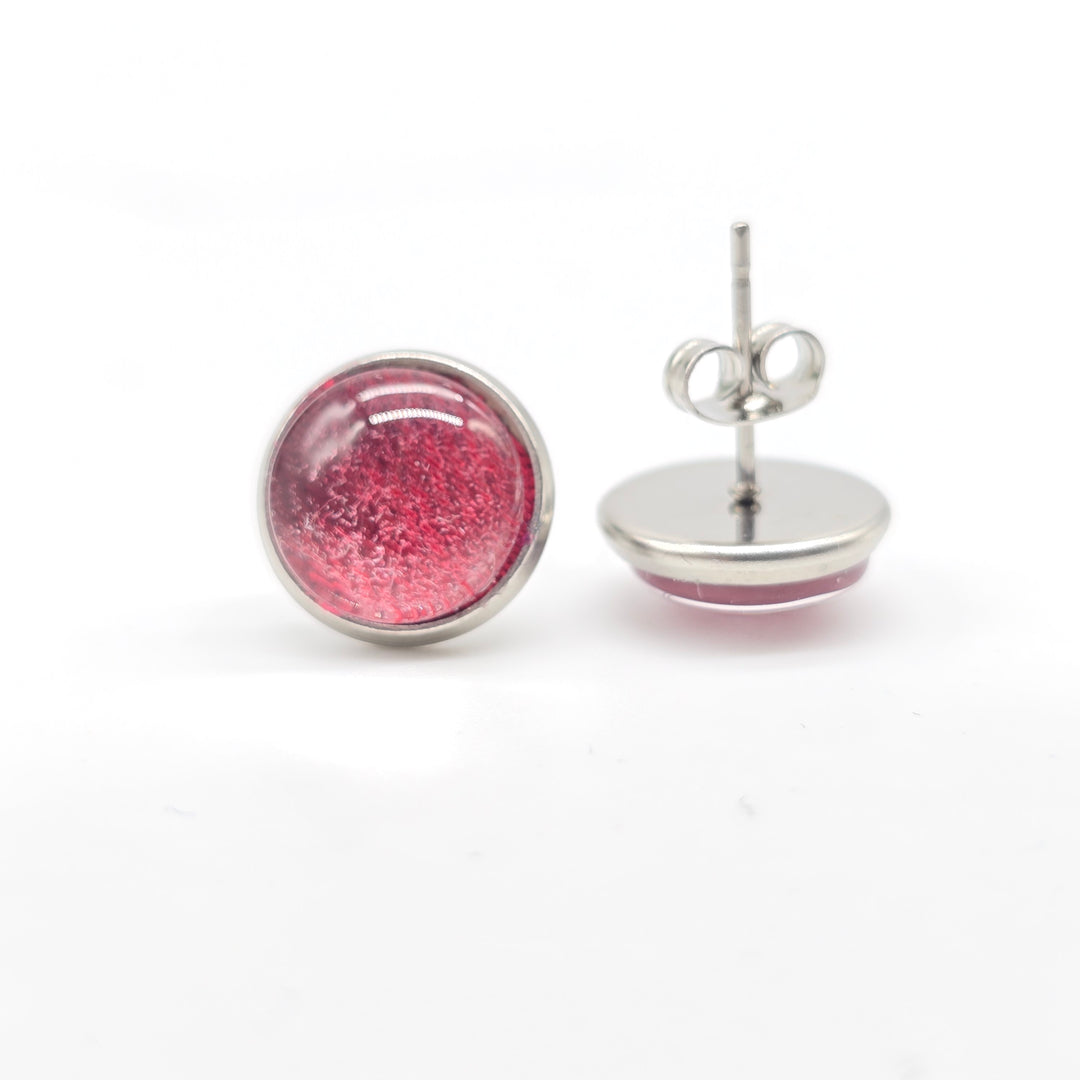 Boucles d'oreille - clou - bouton verre denim rouge