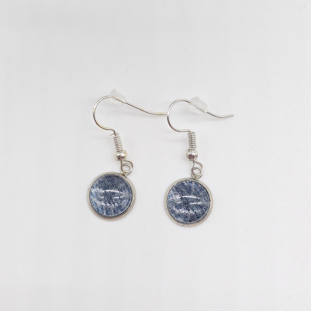 Boucles d'oreille - pendante - bouton verre denim bleu
